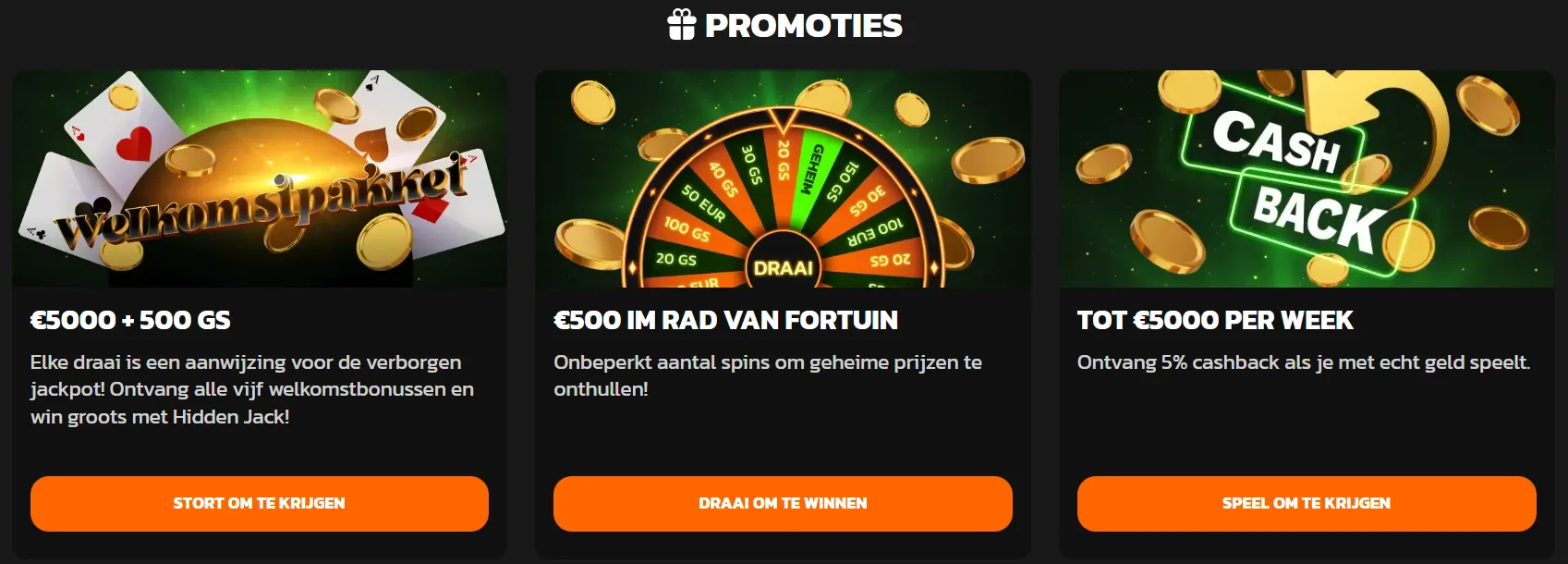 Promoties Hidden Jack Casino – wekelijkse bonussen, cashback en exclusieve aanbiedingen voor spelers